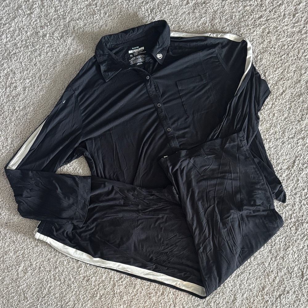 Nordstrom Black Pajama Set with White Side Stripes